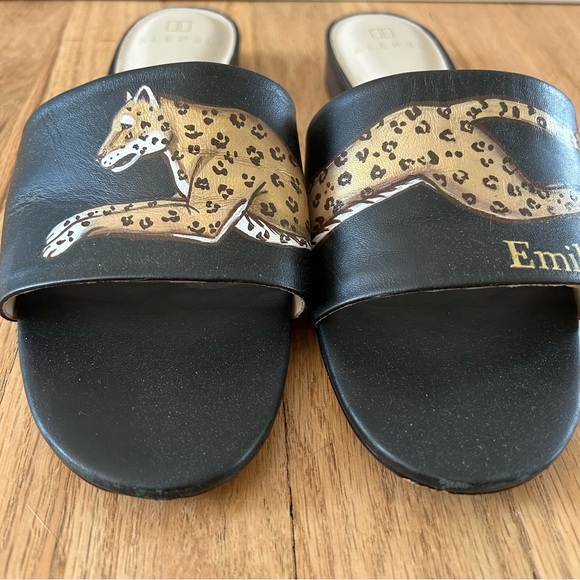 Alepel leather hand painted flats sandals Anthropologie boho leopard Emily - Picture 3 of 5